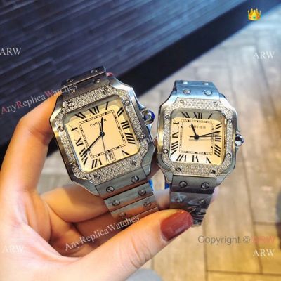 Fake Cartier Santos 100 Diamond White Dial QUARTZ Watches 